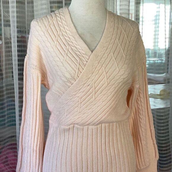 NWT CUPSHE Lt Blush Pink Cable Knit Sweater Mini Dress Women’s Medium - Picture 6 of 10
